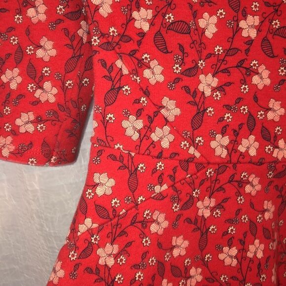 Hollister M Scoop Neck Back Quarter Sleeve Cotton Red Floral Skater Dress - Picture 10 of 15
